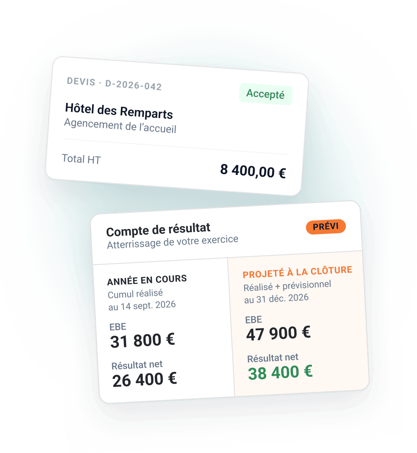 Devis accepté et compte de résultat prévisionnel dans AngelStart