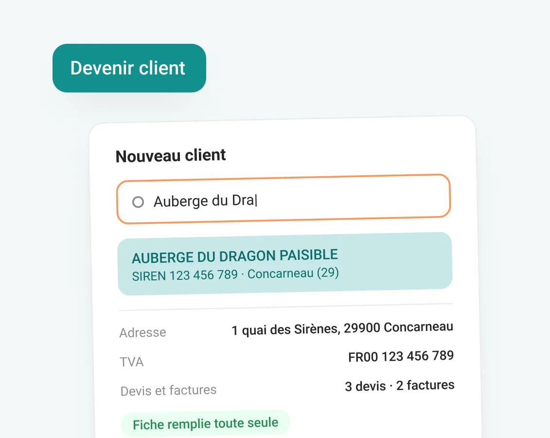 Un prospect devient client : sa fiche se remplit depuis le SIREN