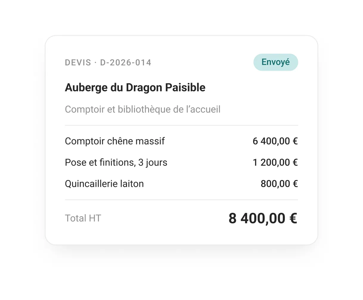 Un devis envoyé à un client