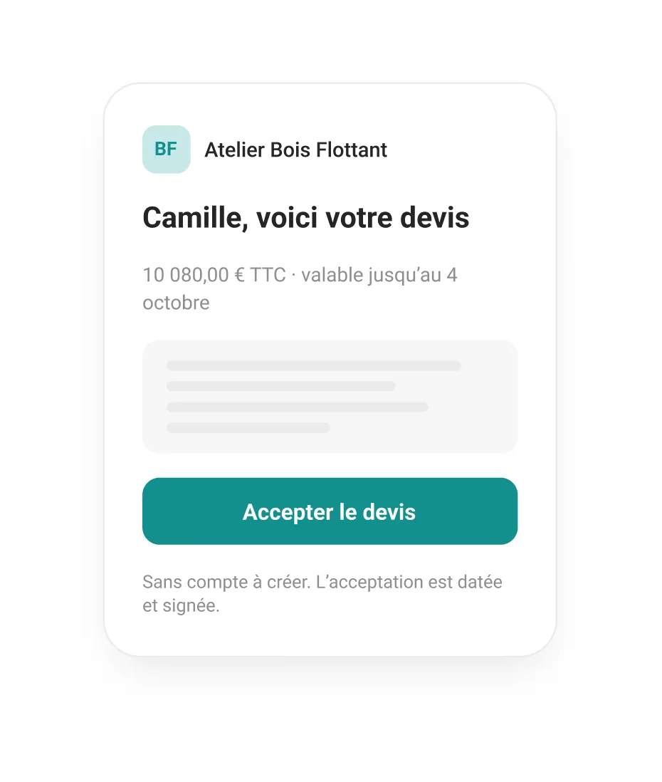La page où le client accepte le devis en ligne