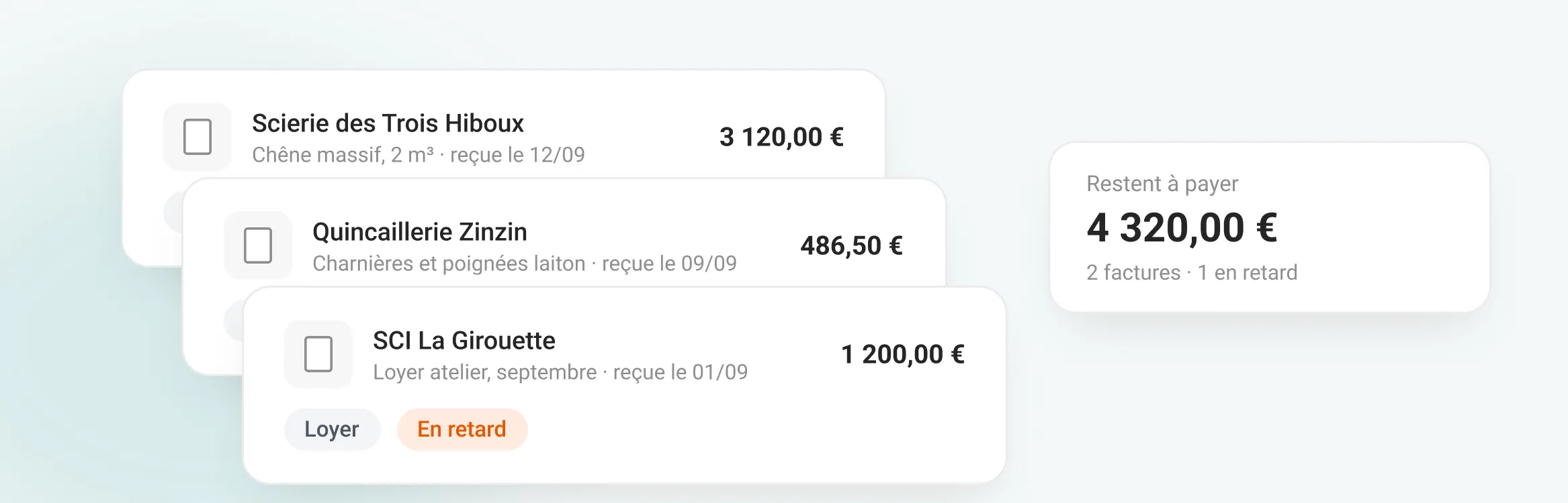 Des factures fournisseurs classées et le montant restant à payer