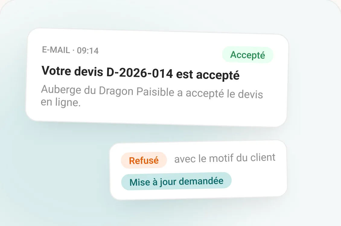 Un e-mail qui annonce qu'un devis est accepté, et les autres réponses possibles du client