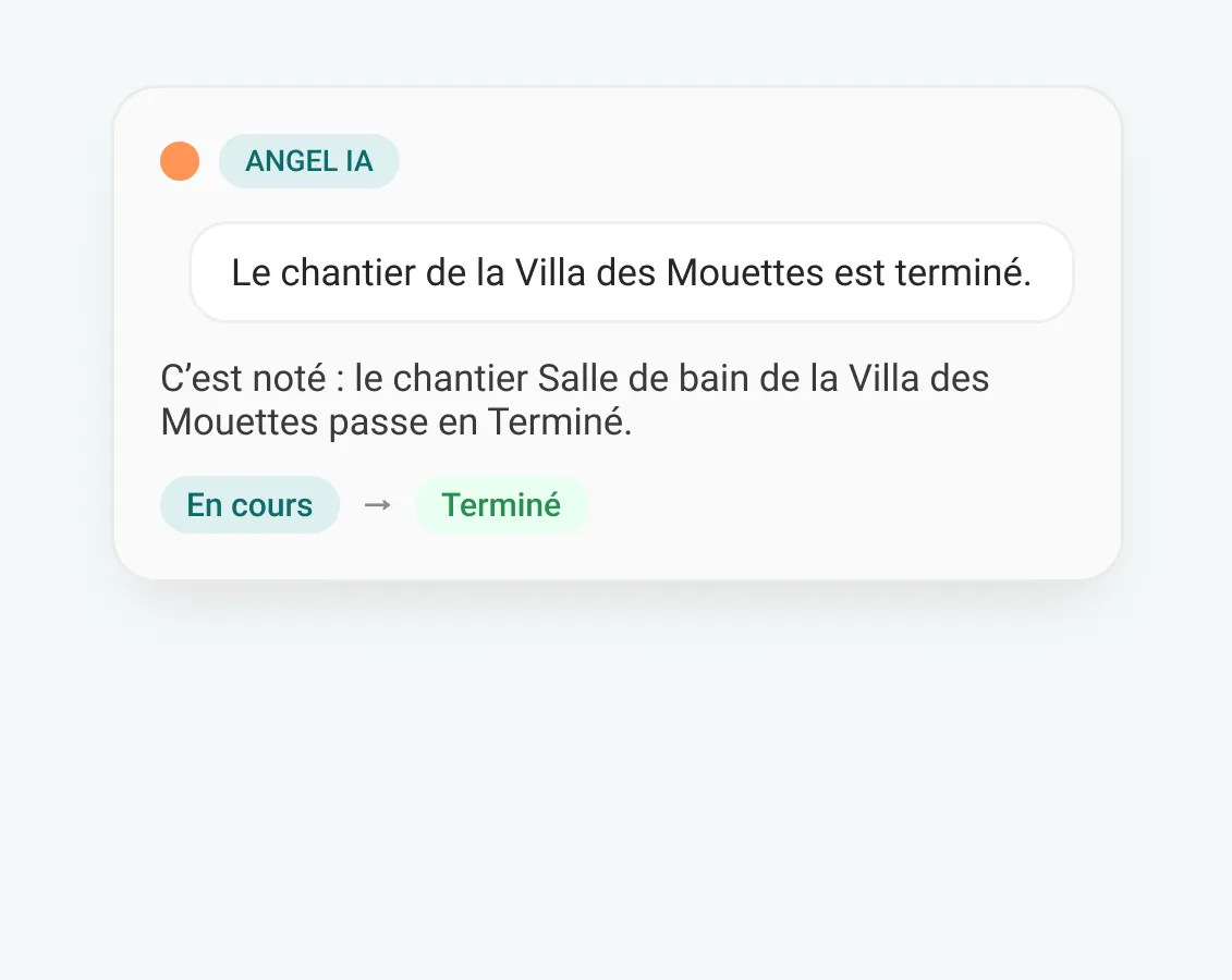 Angel passe un chantier de En cours à Terminé après une phrase