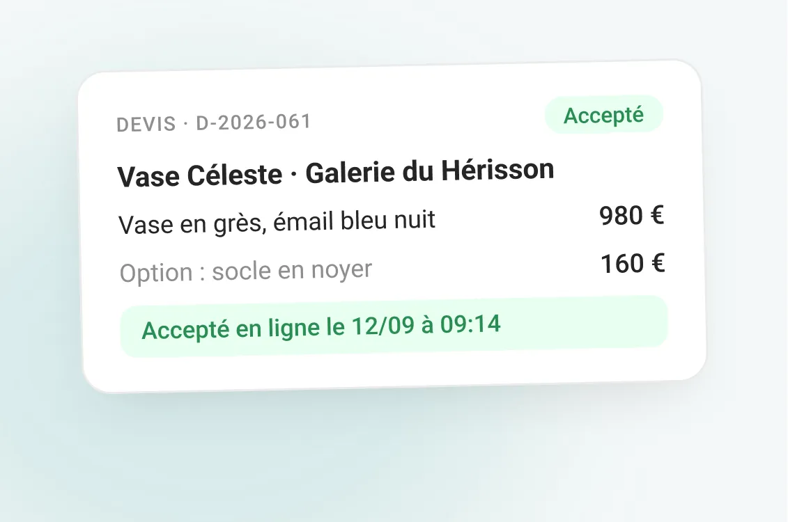 Un devis sur mesure avec une option, accepté en ligne
