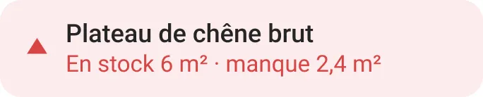 Un devis signale qu'il manque 2,4 m² de chêne