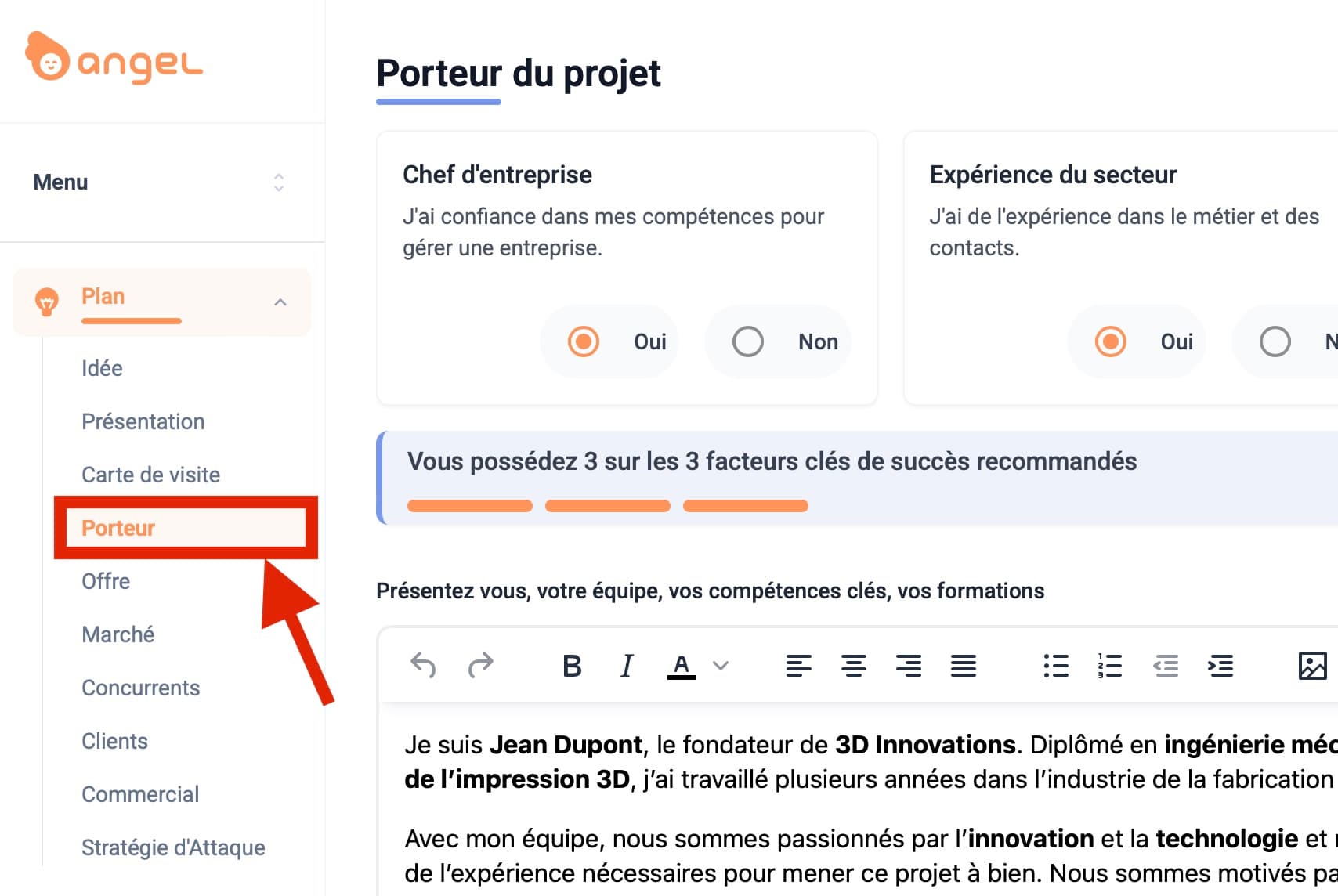 Étape 4 : Valider le profil du porteur